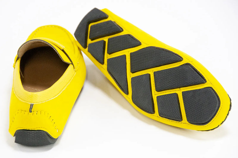 Yellow Velvet Driver Loafers With Leather Topline