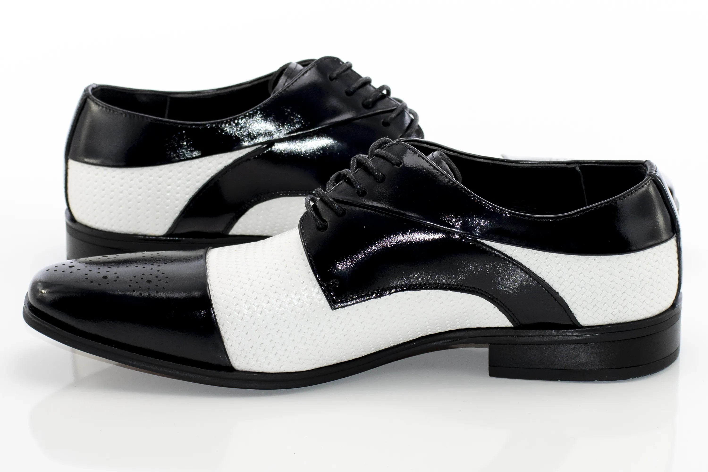 Black & White Cap-Toe Dress Lace-Ups