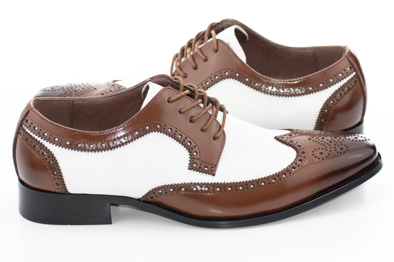 Cognac & White Wingtip Dress Lace-Ups