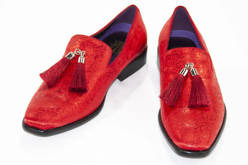 Men's Red Metallic Dress Loafer With Tassels