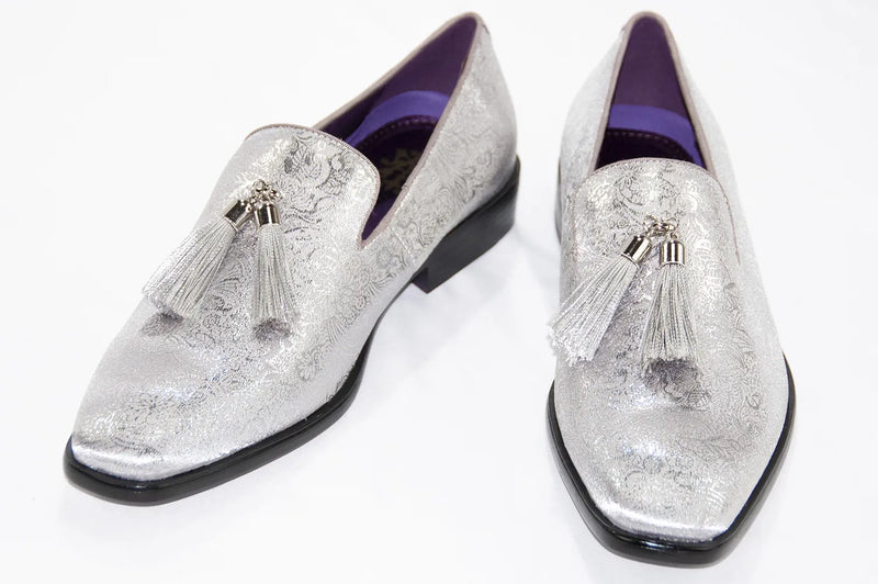 Men's Silver Metallic Dress Loafer With Tassels