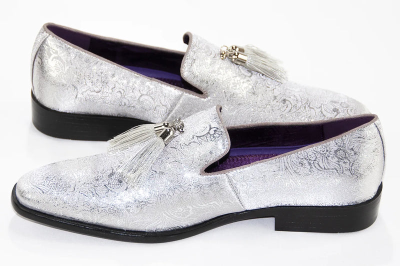 Men's Silver Metallic Dress Loafer With Tassels