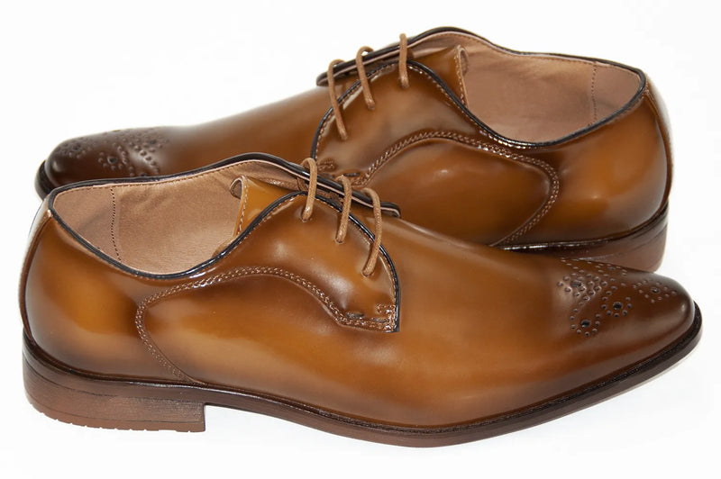 Tan Medallion Toe Leather Lace-Ups