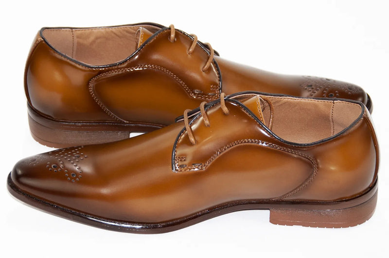Tan Medallion Toe Leather Lace-Ups