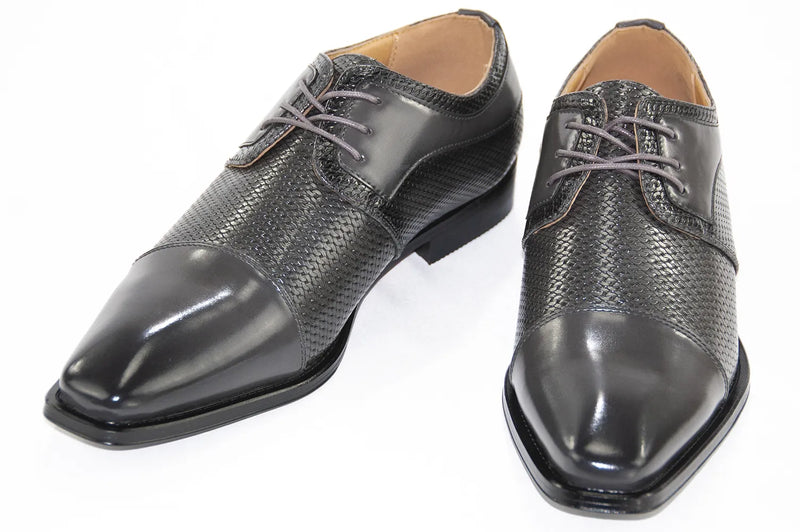 Gray Leather Cap-Toe Dress Lace-Ups