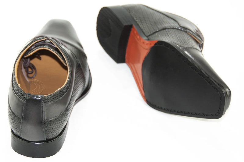 Gray Leather Cap-Toe Dress Lace-Ups