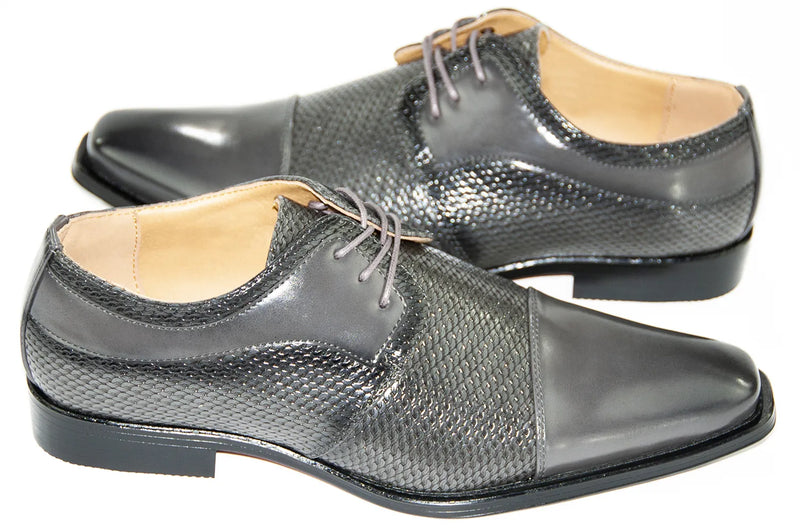 Gray Leather Cap-Toe Dress Lace-Ups