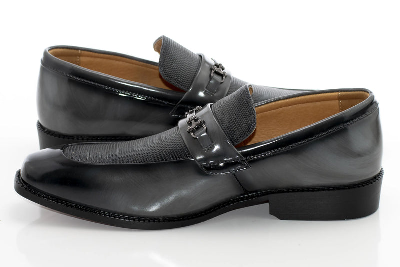 Men's Gray PU Leather Bit-Loafer Dress Shoe