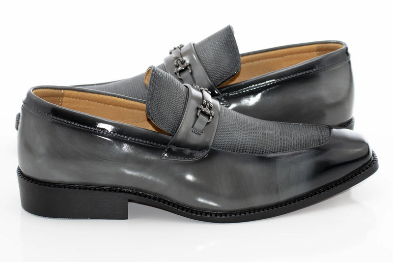 Men's Gray PU Leather Bit-Loafer Dress Shoe