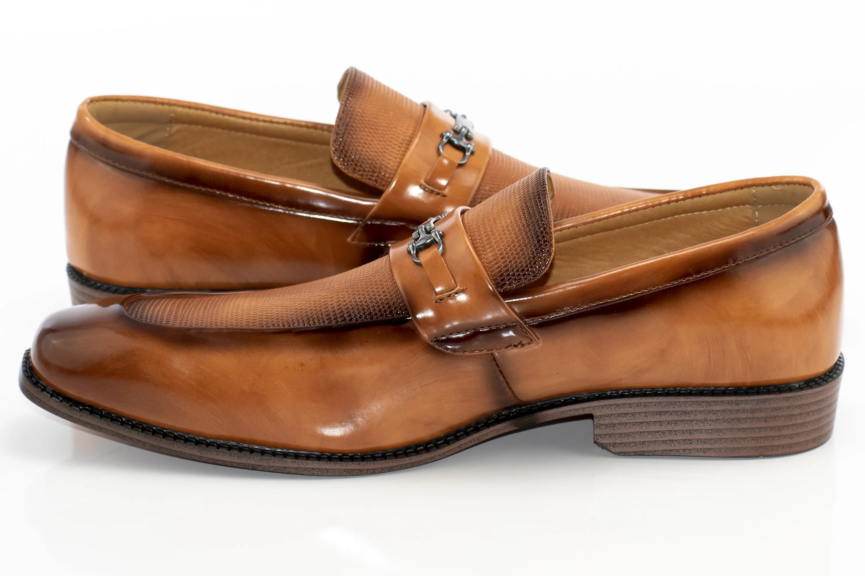 Men's Tan PU Leather Bit-Loafer Dress Shoe