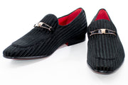 Men's Black Striped Velvet Loafer - Vamp, Toe, Outsole