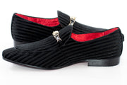 Men's Black Striped Velvet Loafer - Quarter, Heel
