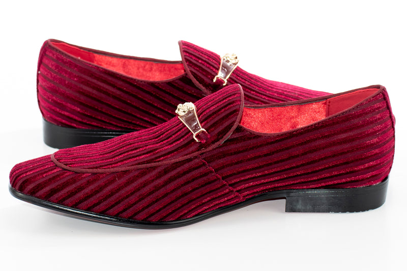 Men's Burgundy Striped Velvet Loafer - Heel, Quarter