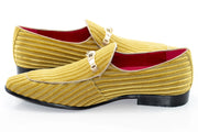 Men's Gold Striped Velvet Loafer - Quarter, Heel