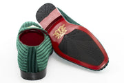 Green Striped Velvet Loafer - Back, Sole