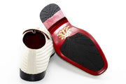 Men's Ivory Striped Velvet Loafer - Back, Sole