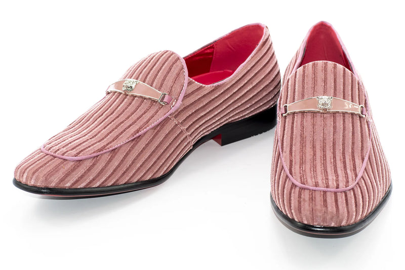 Rose Red Striped Velvet Loafer - Vamp, Toe, Outsole