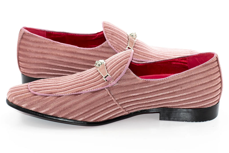 Green Striped Velvet Loafer - Quarter, Heel