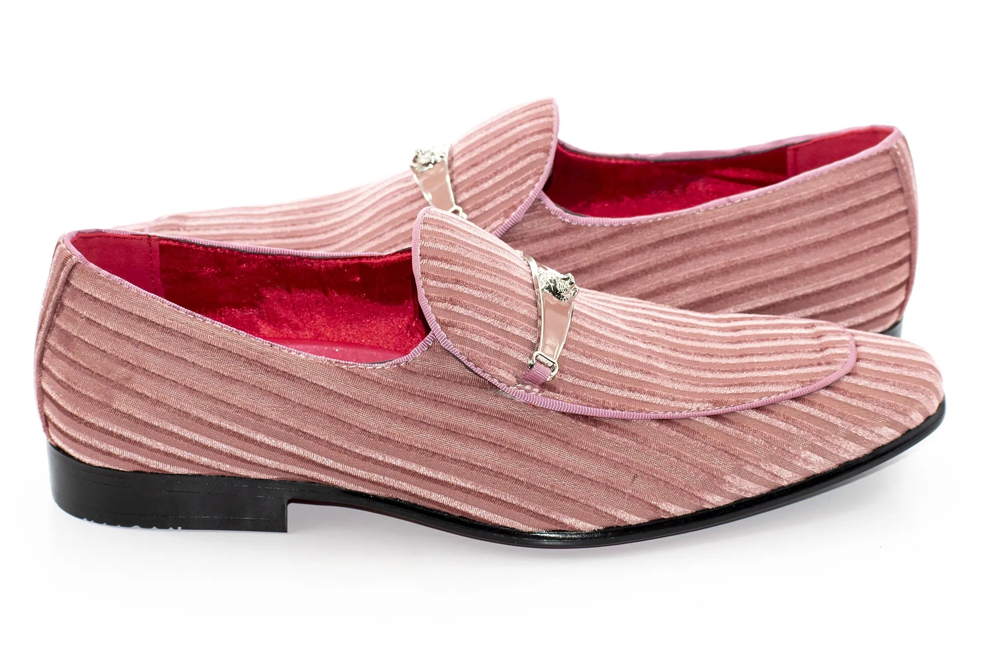 Green Striped Velvet Loafer - Quarter, Heel