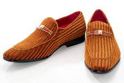 Rust Brown Striped Velvet Loafer - Vamp, Toe, Outsole