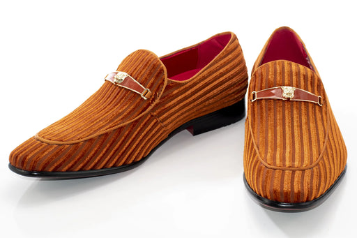 Rust Brown Striped Velvet Loafer - Vamp, Toe, Outsole