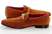 Rust Brown Striped Velvet Loafer - Quarter, Heel