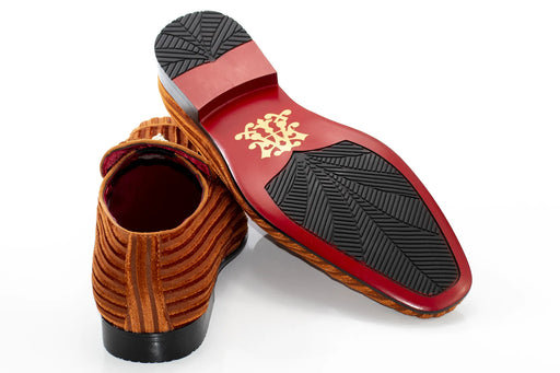 Rust Brown Striped Velvet Loafer - Back, Sole