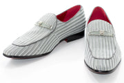 Silver Striped Velvet Loafer - Vamp, Toe, Outsole