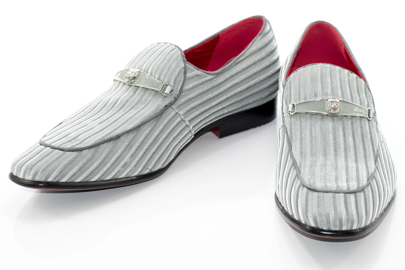 Silver Striped Velvet Loafer - Vamp, Toe, Outsole