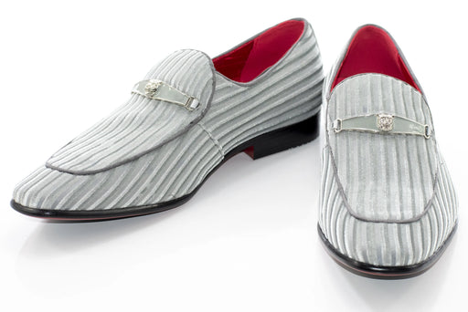 Silver Striped Velvet Loafer - Vamp, Toe, Outsole