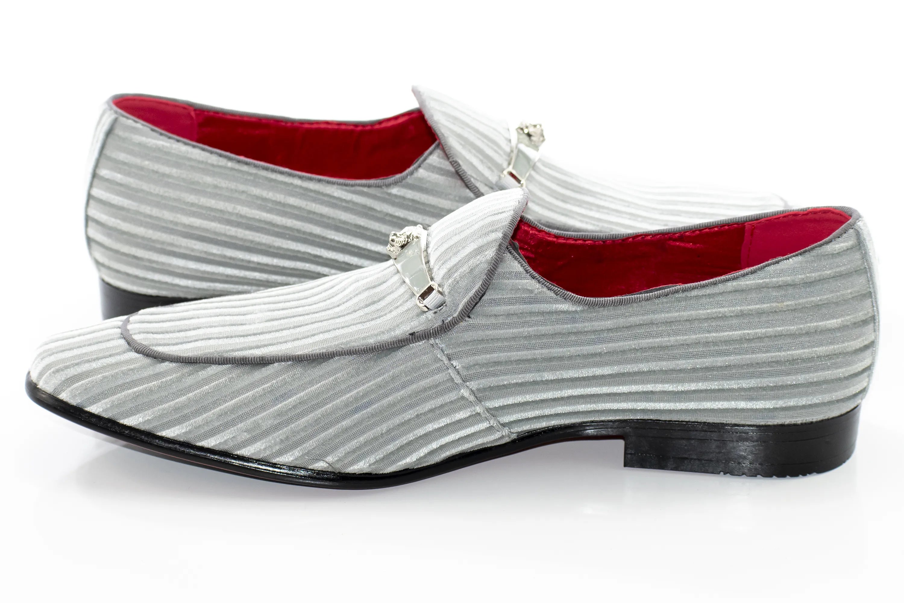 Rust Brown Striped Velvet Loafer - Quarter, Heel