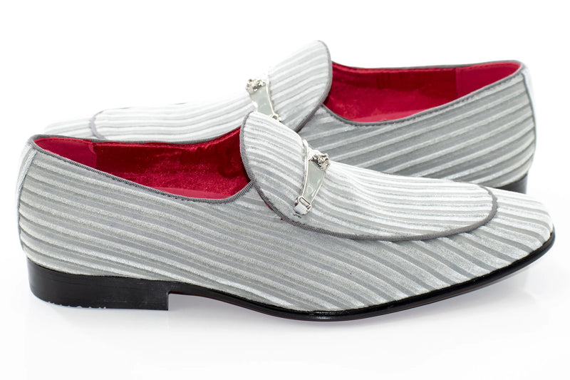 Rust Brown Striped Velvet Loafer - Quarter, Heel