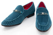 Teal Striped Velvet Loafer - Vamp, Toe, Outsole