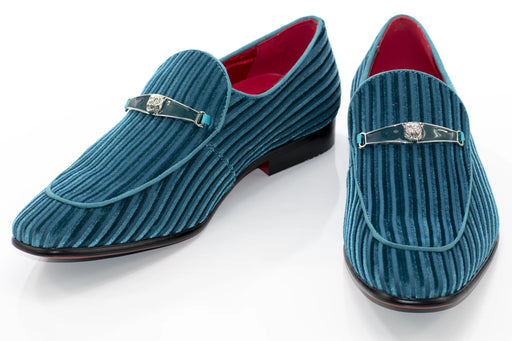 Teal Striped Velvet Loafer - Vamp, Toe, Outsole