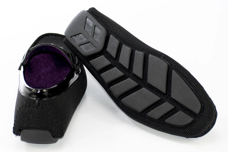 Black Beaded Smoking Loafer With Braided Leather Strap