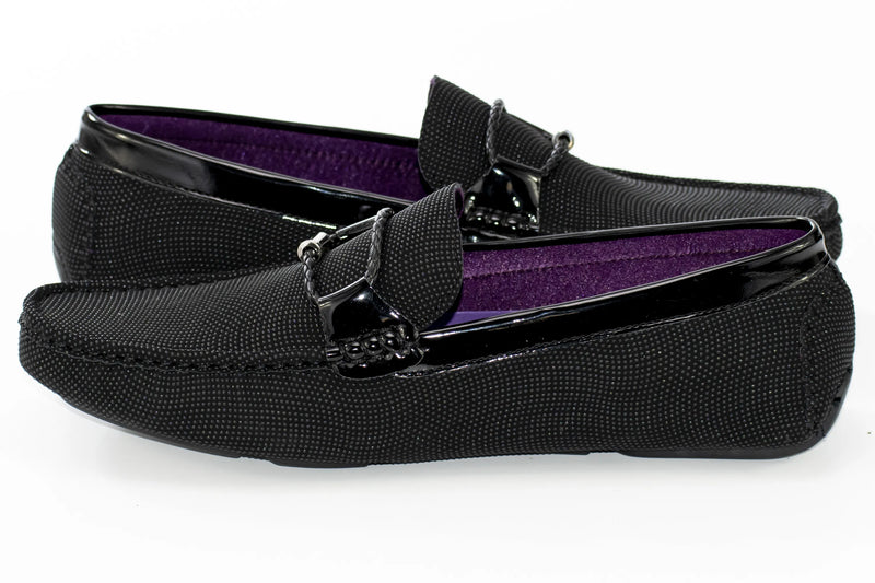 Black Beaded Smoking Loafer With Braided Leather Strap