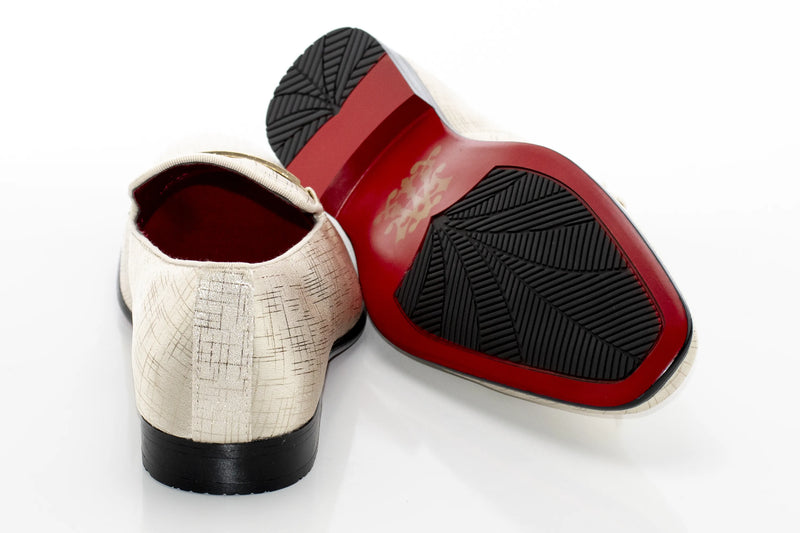 Champagne Textured Loafer With Rectangular Bit