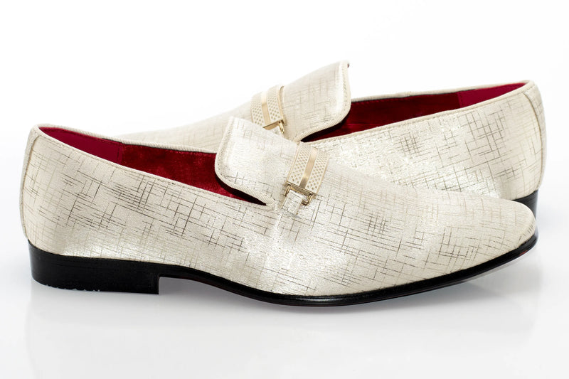 Champagne Textured Loafer With Rectangular Bit