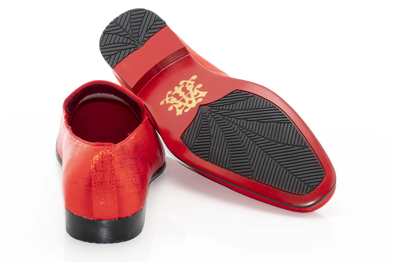 Fire Red Textured Loafer With Rectangular Bit