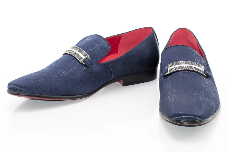 Navy Textured Loafer With Rectangular Bit