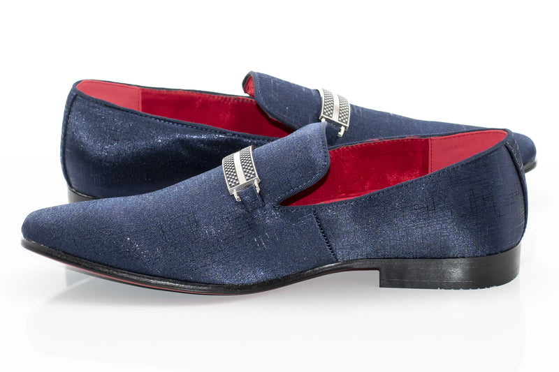 Navy Textured Loafer With Rectangular Bit