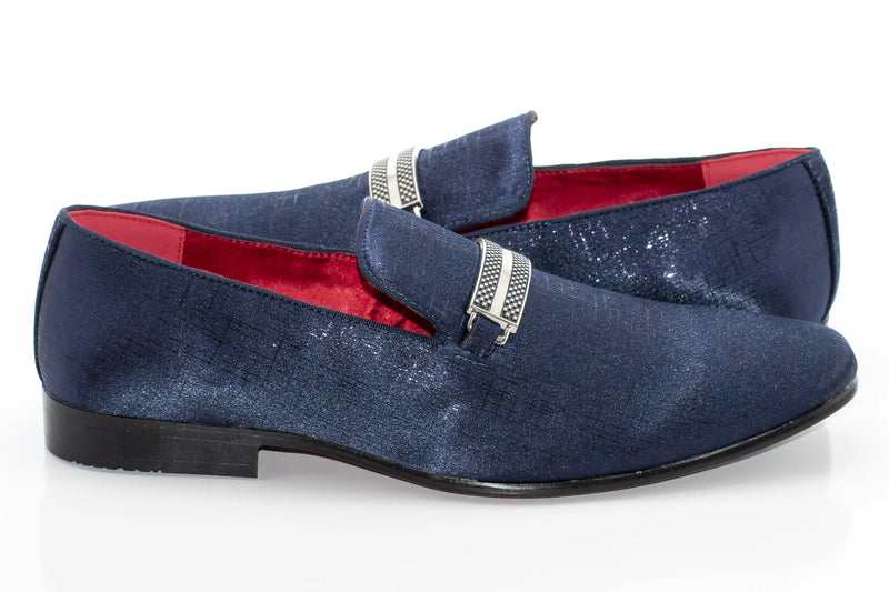 Navy Textured Loafer With Rectangular Bit