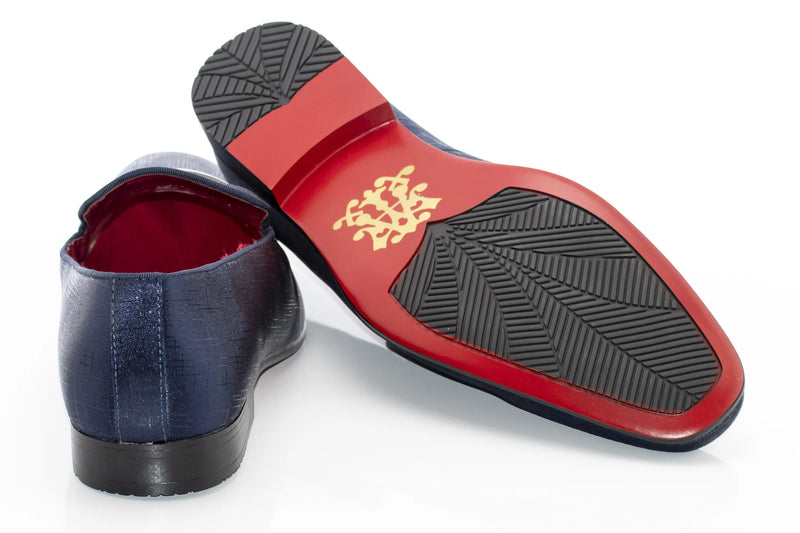 Navy Textured Loafer With Rectangular Bit
