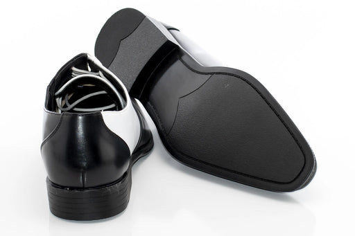 Men's Black And White Leather Open-Lace Dress Shoes