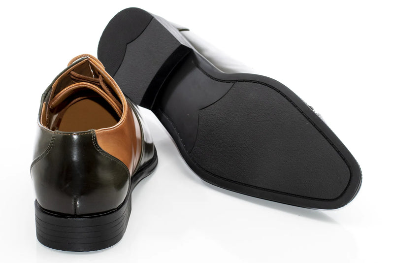 Men's Olive And Tan Leather Open-Lace Dress Shoes