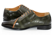 Men's Olive And Tan Leather Open-Lace Dress Shoes