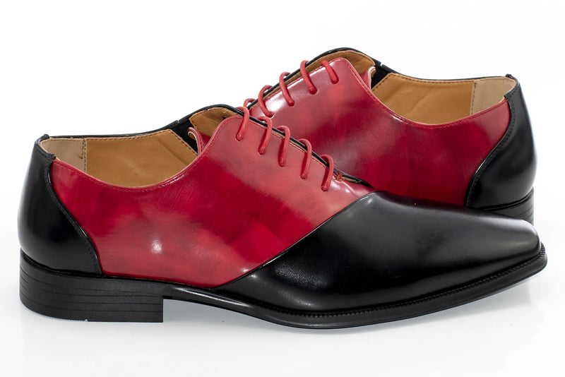 Men's Black And Red Leather Open-Lace Dress Shoes