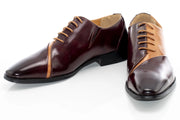 Men's Burgundy And Tan Leather Open-Lace Dress Shoes