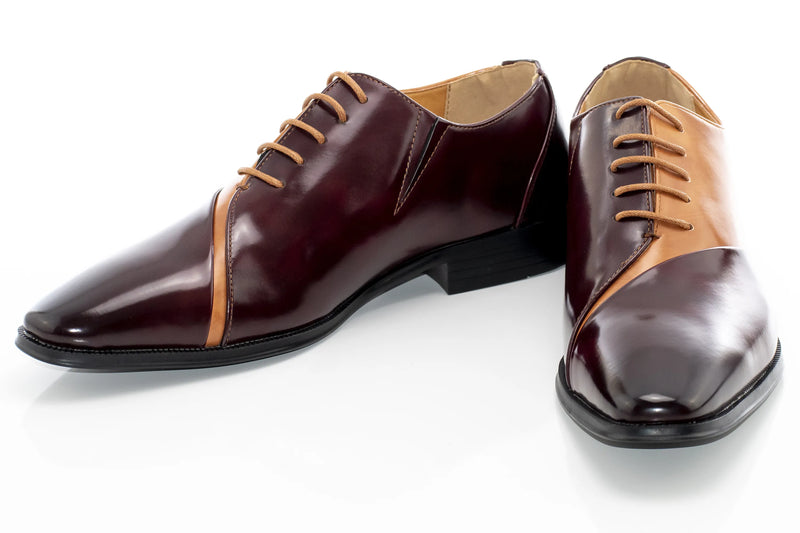 Men's Burgundy And Tan Leather Open-Lace Dress Shoes