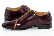 Men's Burgundy And Tan Leather Open-Lace Dress Shoes